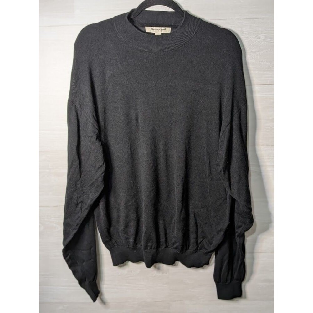 PRONTO UOMO Sweater XL Black SILK Blend Mock Neck Knit Pullover Minimalist Mens